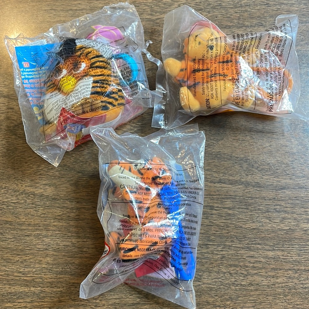 3 McDonald Tigger Happy Meal Soft Toy Clips, Vintage 2000 Y2K New